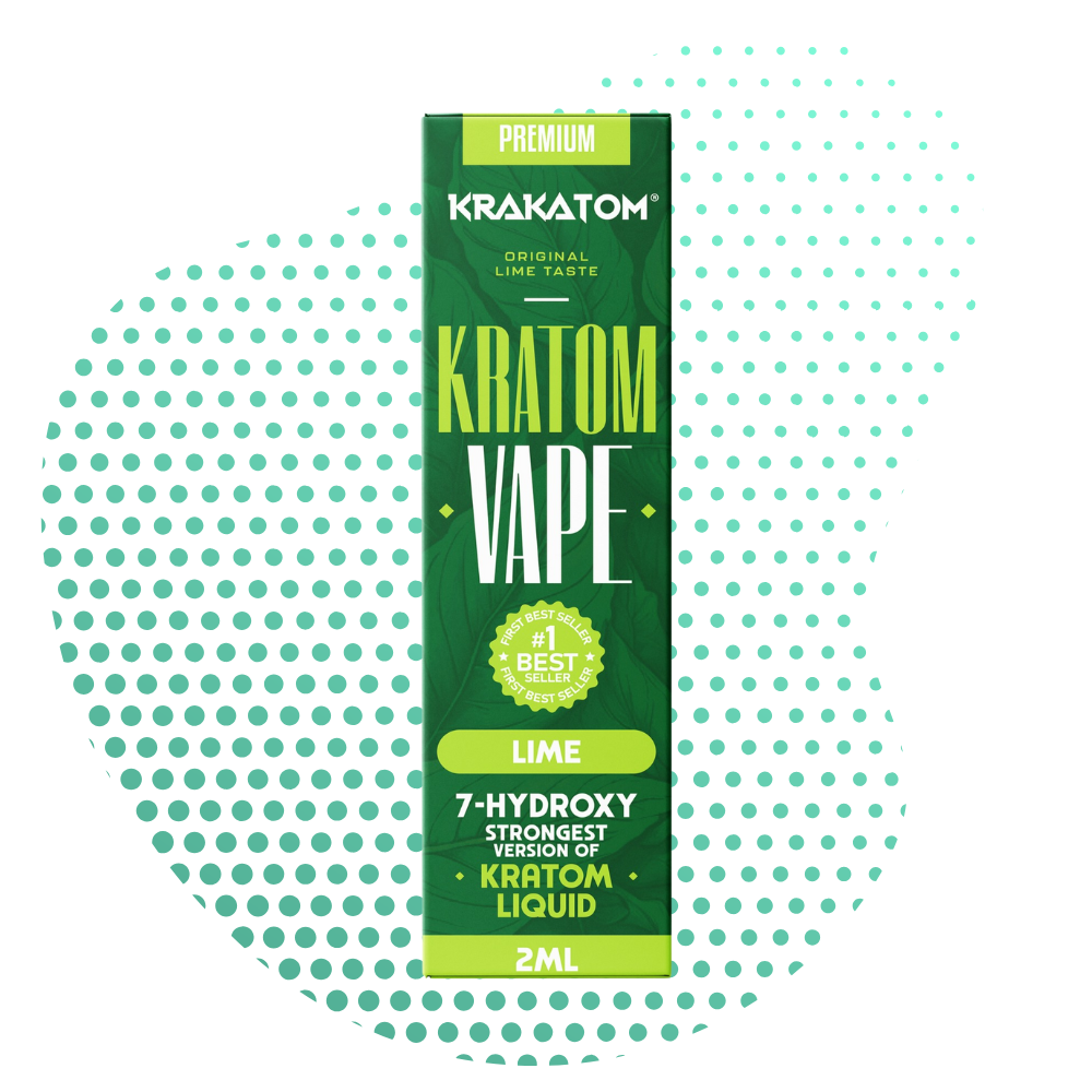 Emballage de vape Blue Kratom avec texte saveur citron vert.