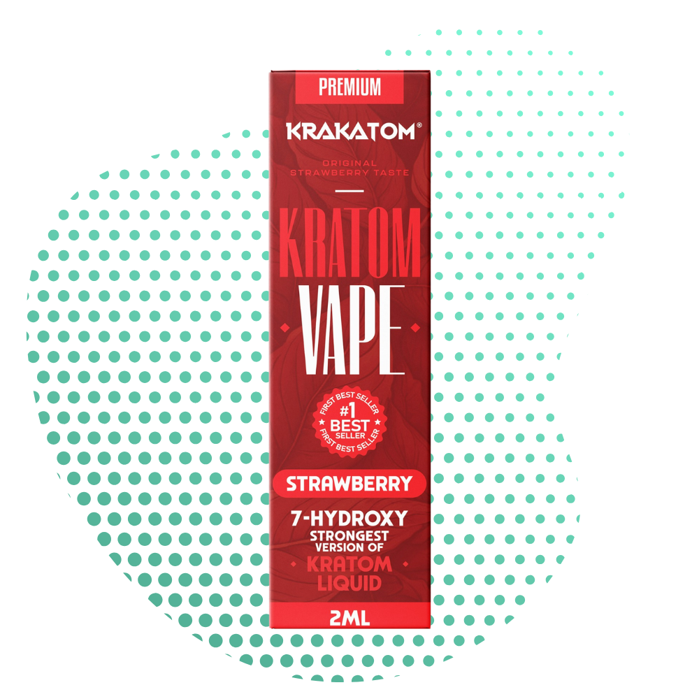 Emballage de vape Blue Kratom avec texte saveur fraise.