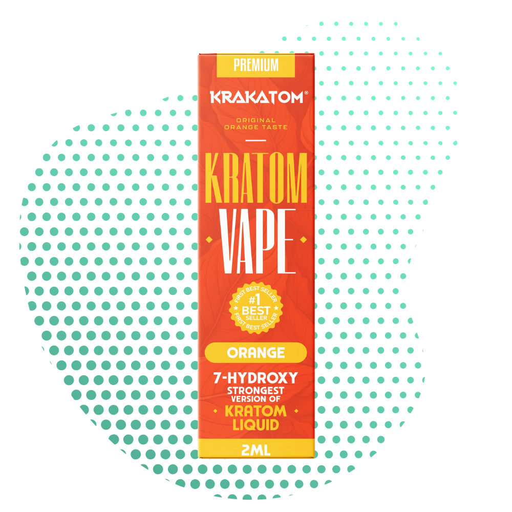 Emballage de vape pen Blue Kratom avec texte saveur orange.